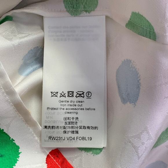 Size M White Multi Color Silk Monogram Dots Button Up Shirt - Picture 6 of 7